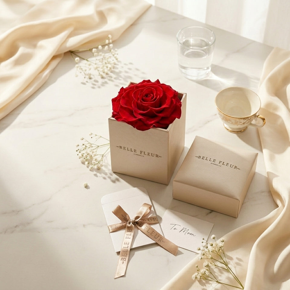 Cajas de rosas blancas La Jolie Blanca RED01 de BELLE FLEUR ECUADOR, con flores frescas y elegantes en una caja decorativa.