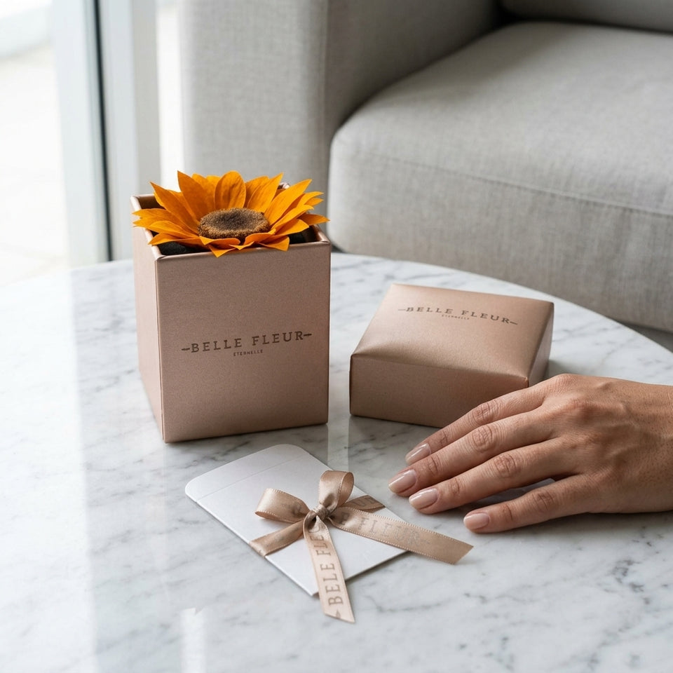 Cajas de rosas Le Tournesol Rosé de BELLE FLEUR ECUADOR con flores rosadas en una sesión fotográfica.