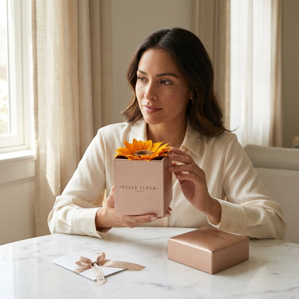 Cajas de rosas Le Tournesol Rosé de BELLE FLEUR ECUADOR con flores rosadas y elegantes en una presentación en caja.