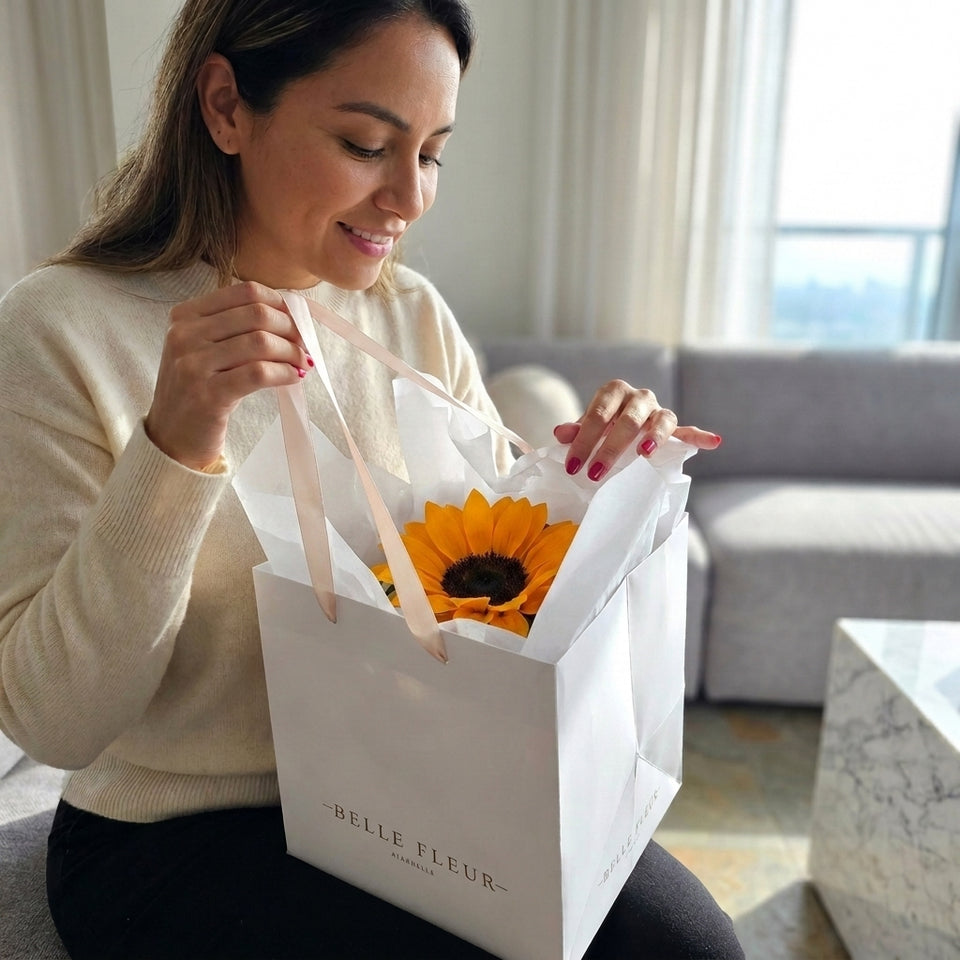 Cajas de rosas Le Tournesol Rosé de BELLE FLEUR ECUADOR, con flores rosas frescas en una caja elegante y decorativa.