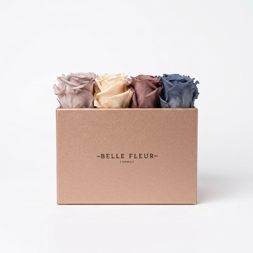 Cajas de rosas La Midi Rosé Dégradé de BELLE FLEUR ECUADOR, con flores rosadas en una caja elegante.