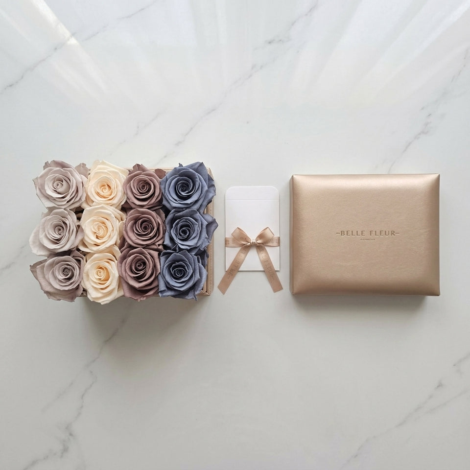 Cajas de rosas La Midi Rosé Dégradé de BELLE FLEUR ECUADOR con hermosas flores en tonos rosados y degradados.