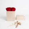 Cajas de rosas La Mini Blanca RED de BELLE FLEUR ECUADOR, con flores rojas en una elegante caja de presentación.
