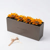 Ramo de girasoles rectangulares de la marca BELLE FLEUR ECUADOR en una sesión de fotos, con flores amarillas y verdes.