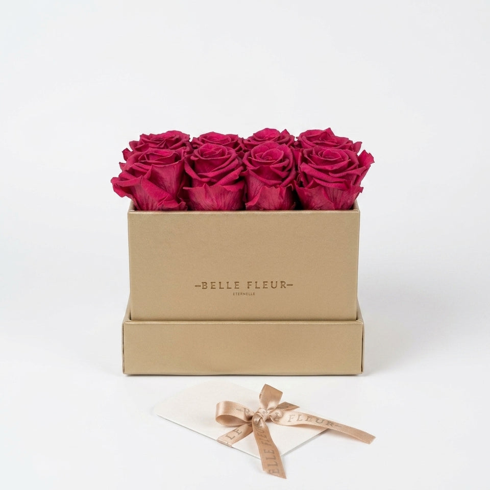Cajas de rosas La Midi d'Or PINK de BELLE FLEUR ECUADOR, con rosas rosadas y elegante presentación.