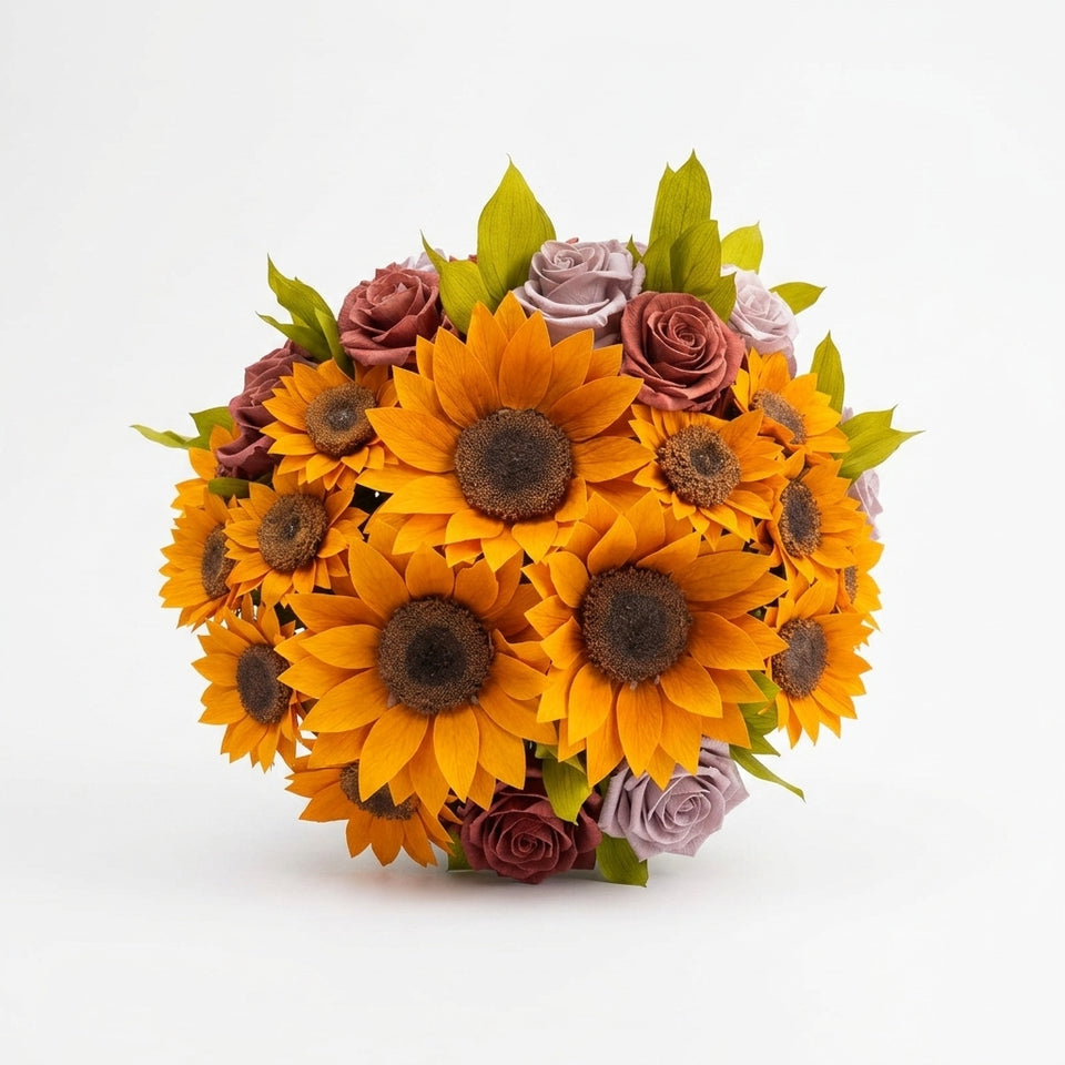 Cajas de rosas La Midi Floral Design Tournesol de BELLE FLEUR ECUADOR, con flores coloridas y diseño elegante.